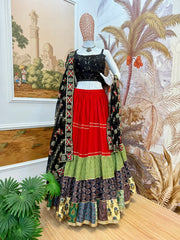 Gorgeous Red Cotton Print Work Lehenga Choli