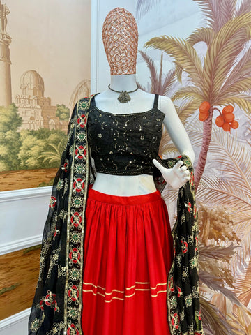 Gorgeous Red Cotton Print Work Lehenga Choli