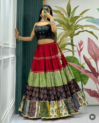 Gorgeous Red Cotton Print Work Lehenga Choli