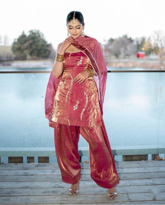 Ravishing Pink Fendy Silk Sequence Work Farshi Suit