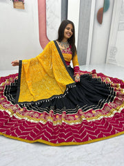 Alluring Yellow Cotton Embroidery Work Lehenga Choli For Navratri