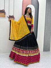 Alluring Yellow Cotton Embroidery Work Lehenga Choli For Navratri