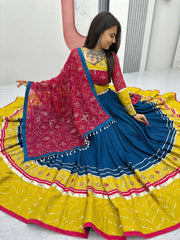 Alluring Yellow Cotton Embroidery Work Lehenga Choli For Navratri