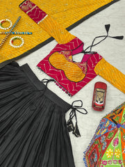 Alluring Yellow Cotton Embroidery Work Lehenga Choli For Navratri