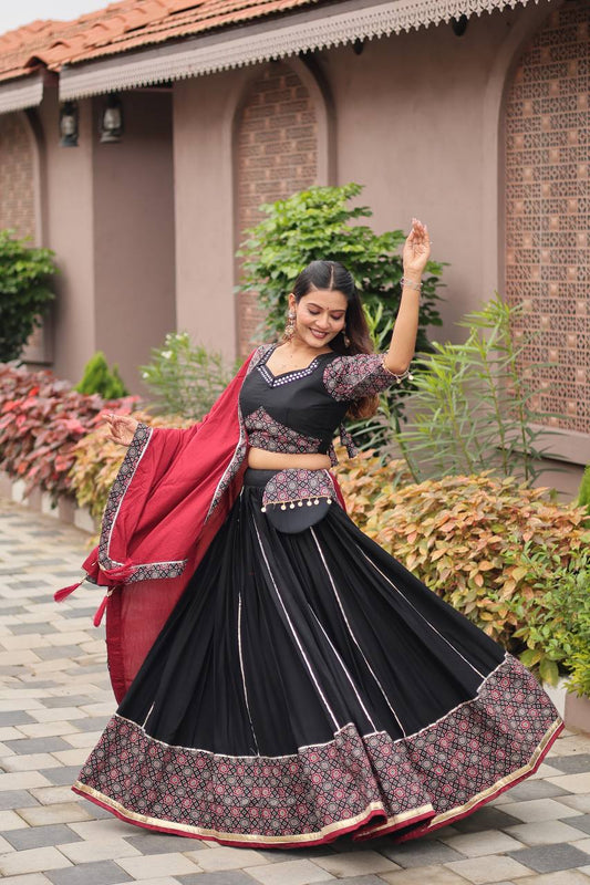 Ravishing Black Cotton Mirror Work Lehenga Choli