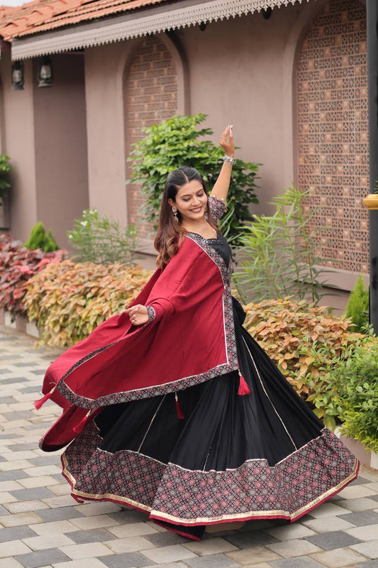 Ravishing Black Cotton Mirror Work Lehenga Choli