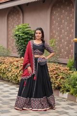 Ravishing Black Cotton Mirror Work Lehenga Choli