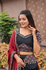 Ravishing Black Cotton Mirror Work Lehenga Choli