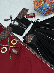 Ravishing Black Cotton Mirror Work Lehenga Choli