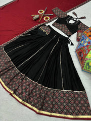 Ravishing Black Cotton Mirror Work Lehenga Choli