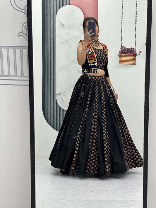 Gorgeous Brown Cotton Ajrakh Print Lehenga Choli For Navratri