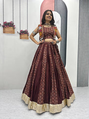 Gorgeous Brown Cotton Ajrakh Print Lehenga Choli For Navratri