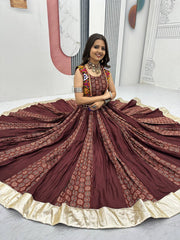 Gorgeous Brown Cotton Ajrakh Print Lehenga Choli For Navratri