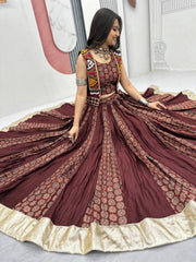 Gorgeous Brown Cotton Ajrakh Print Lehenga Choli For Navratri
