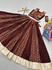 Gorgeous Brown Cotton Ajrakh Print Lehenga Choli For Navratri