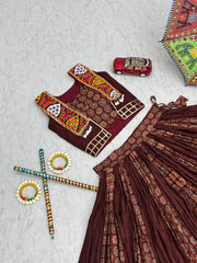 Gorgeous Brown Cotton Ajrakh Print Lehenga Choli For Navratri