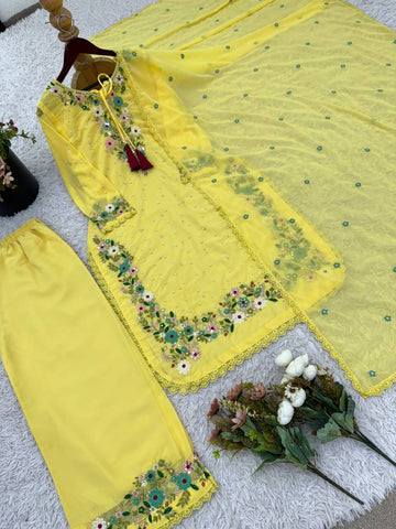 Flattering Yellow Color Sequence Work Punjabi Suit