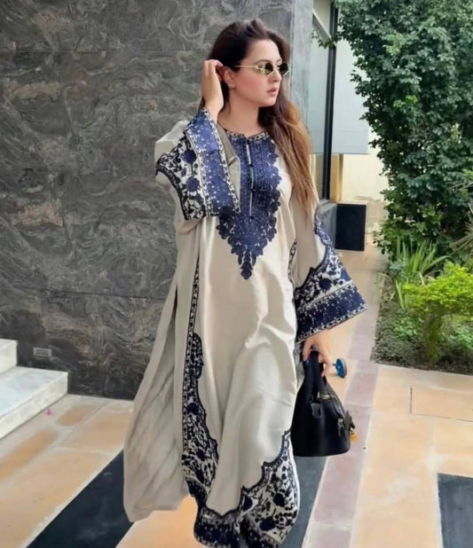 Stylish White Georgette Embroidery Palazzo Suit