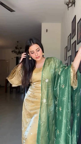 Stylish Gold Choo Silk Embroidery Work Kurti