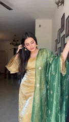 Stylish Gold Choo Silk Embroidery Work Kurti