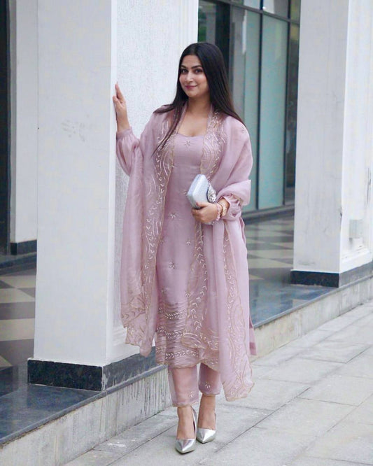 Stylish Pink Silk Embroidery Work Kurti