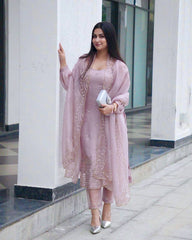 Stylish Pink Silk Embroidery Work Kurti