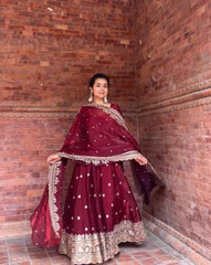 Attractive Maroon Fendy Silk Embroidery Anarkali Suit