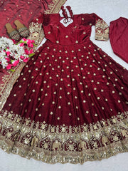 Attractive Maroon Fendy Silk Embroidery Anarkali Suit