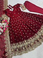 Attractive Maroon Fendy Silk Embroidery Anarkali Suit