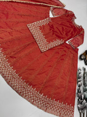 Pretty Red Organza Sequence Work Top With Lehenga