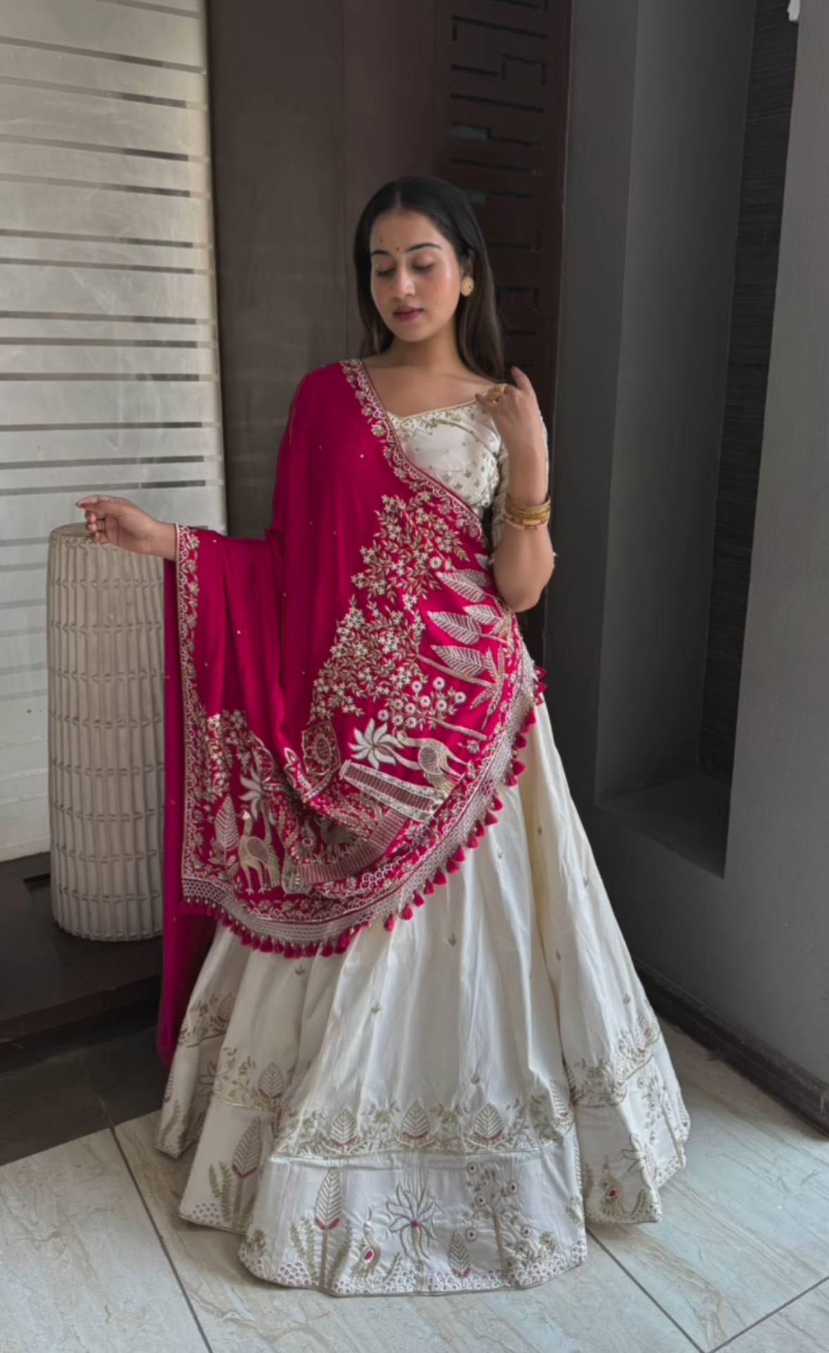 Amazing White Vichitra Silk Embroidery Lehenga Choli