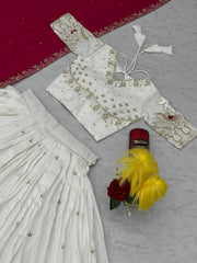Amazing White Vichitra Silk Embroidery Lehenga Choli