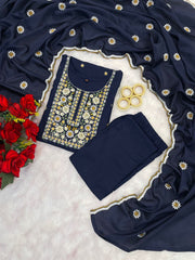 Alluring Teal Blue Rayon Embroidery Suit