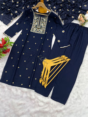 Alluring Teal Blue Rayon Embroidery Suit