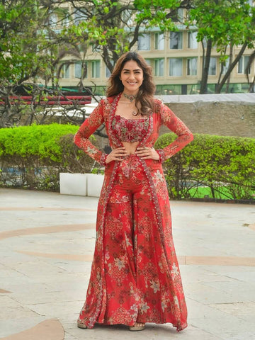 Amazing Red Georgette Digital Print Palazzo With Koti