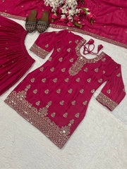 Stylish Sky Blue Chinnon Silk Sequence Work Sharara Suit
