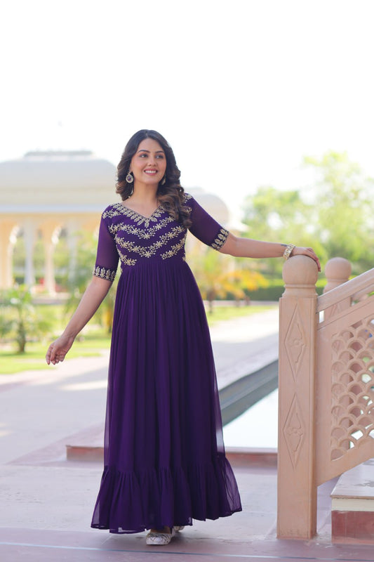 Lovely Purple Blooming Work Gown