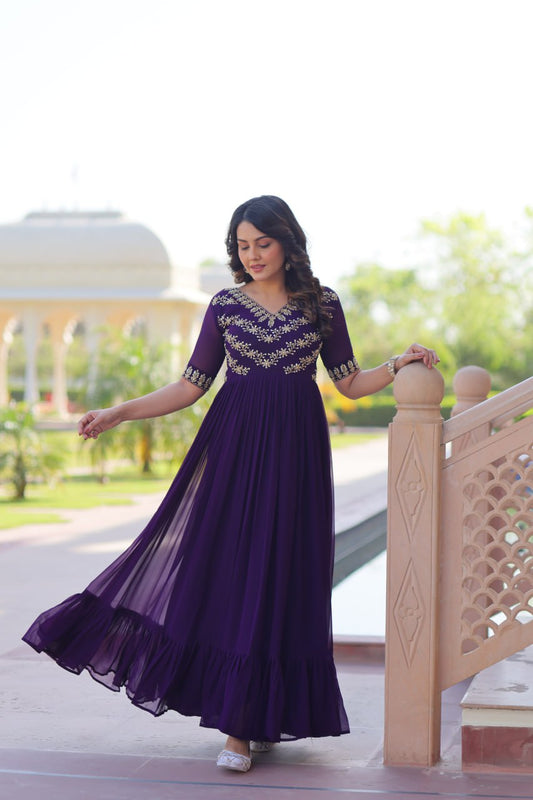 Lovely Purple Blooming Work Gown
