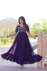 Lovely Purple Blooming Work Gown