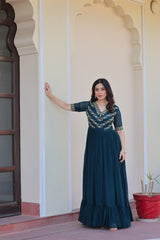 Lovely Purple Blooming Work Gown