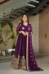 Marvelous Purple Blooming Zari Work Gown
