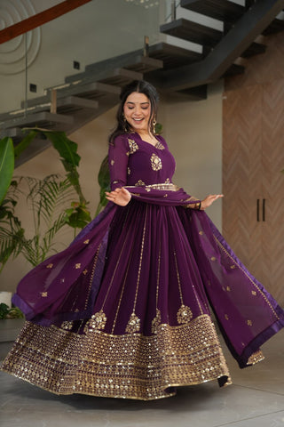 Marvelous Purple Blooming Zari Work Gown