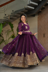 Marvelous Purple Blooming Zari Work Gown