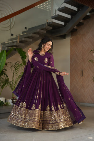 Marvelous Purple Blooming Zari Work Gown