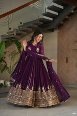 Marvelous Purple Blooming Zari Work Gown