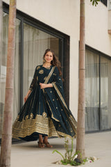 Marvelous Purple Blooming Zari Work Gown