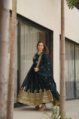 Marvelous Purple Blooming Zari Work Gown