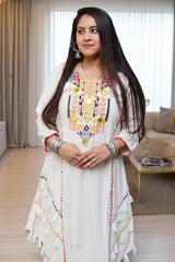 Designer White Khadi Cotton Embroidery Work Co-ord Set