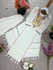 Designer White Khadi Cotton Embroidery Work Co-ord Set