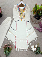 Designer White Khadi Cotton Embroidery Work Co-ord Set